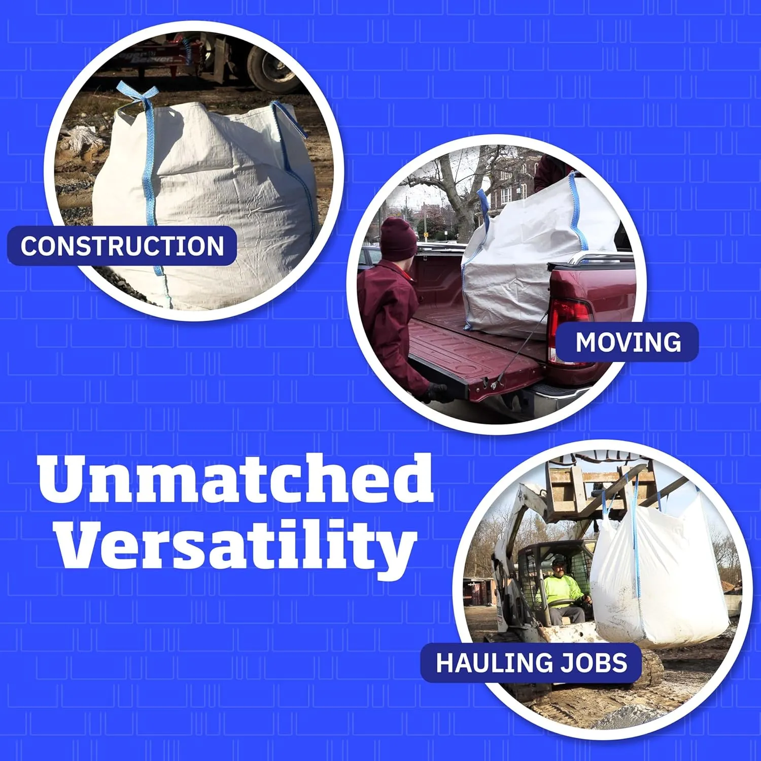 DURASACK Heavy Duty Builder's Bulk Bags 200-Gallon White Woven Polypropylene Contractor Trash Bags for Demo and Construction, Holds up to 2200 lbs, Open Top