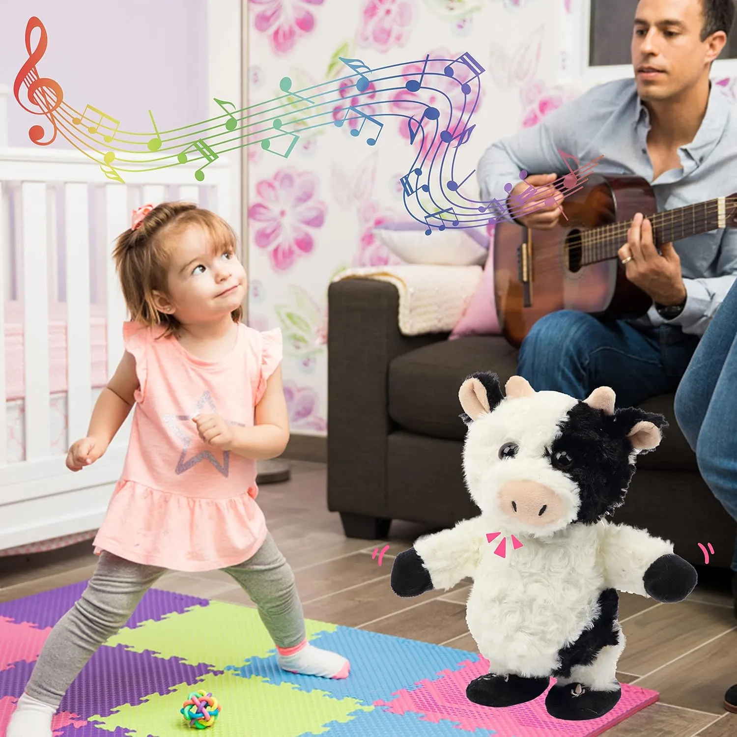 Easfan Walking Cow Repeats What You Say Stuffed Animal Talking Singing Barking Electric Interactive Plush Toy Funny Cattle Birthday for Kids Toddlers,8’’