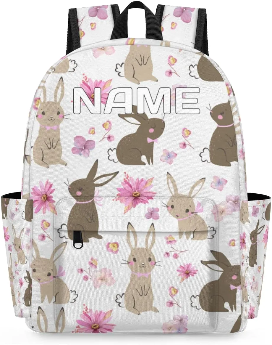 Easter Bunny Customized Kids Backpack for Boys Girls Rabbit Flower Personalized Preschool Toddler Backpack Kindergarten Nursery Bookbag Travel Children School Bag