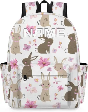 Easter Bunny Customized Kids Backpack for Boys Girls Rabbit Flower Personalized Preschool Toddler Backpack Kindergarten Nursery Bookbag Travel Children School Bag