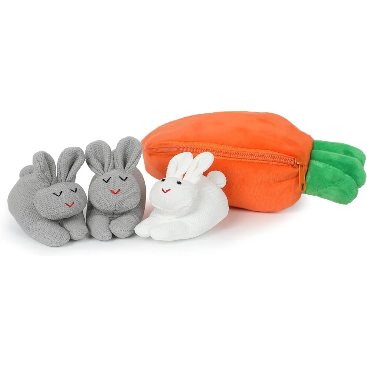 Easter Hide and Seek Bunny in a Carrot Pouch Three Bunnies in a Carrot Purse Carrot Stuffed Animal Plush Toy Surprise Zip Up Carrot Hideout Bunny Doll Toy Easter Doll Zipper Purse