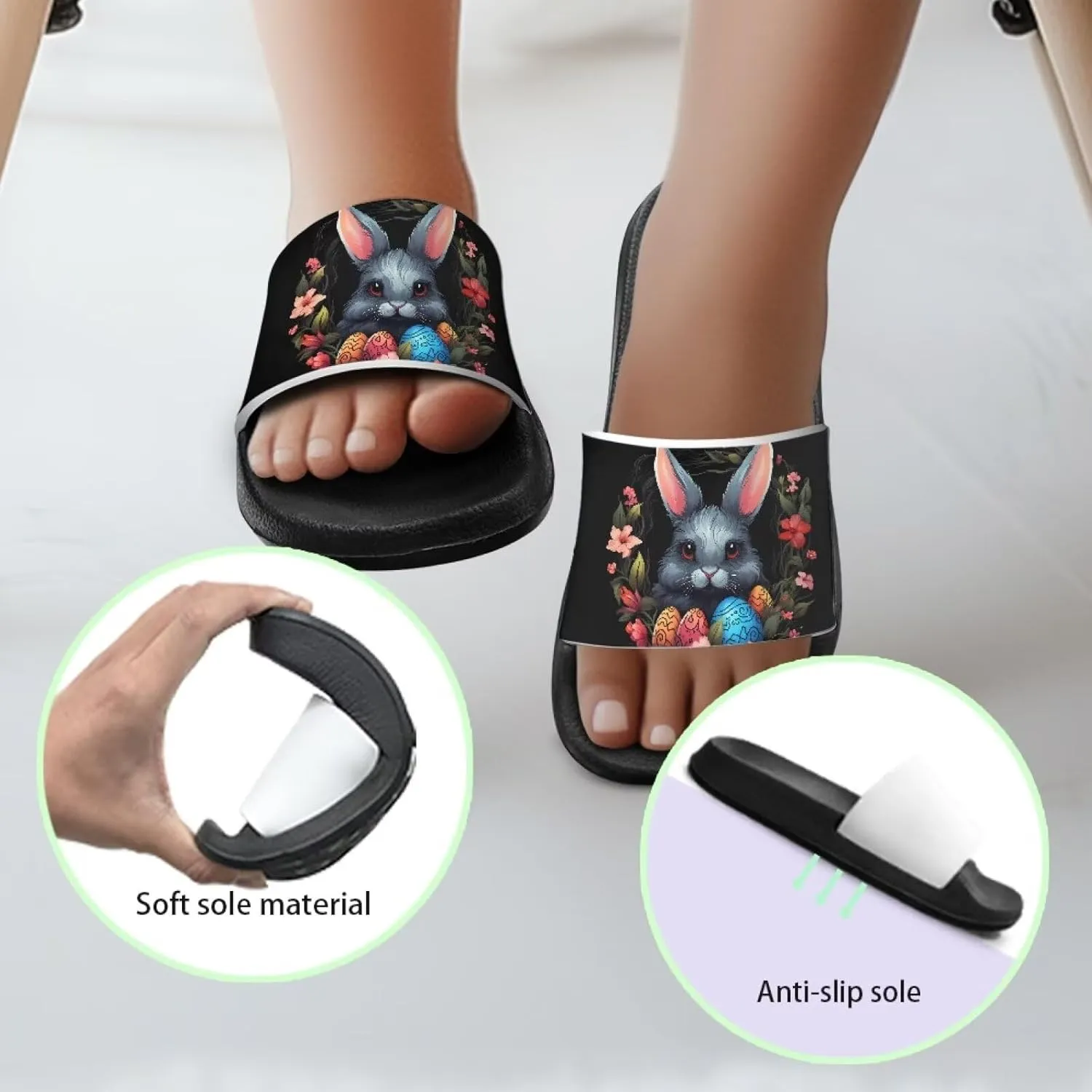 Easter Theme Boys Girls Slides Cute Pattern Kids Shower Shoes Non-Slip
