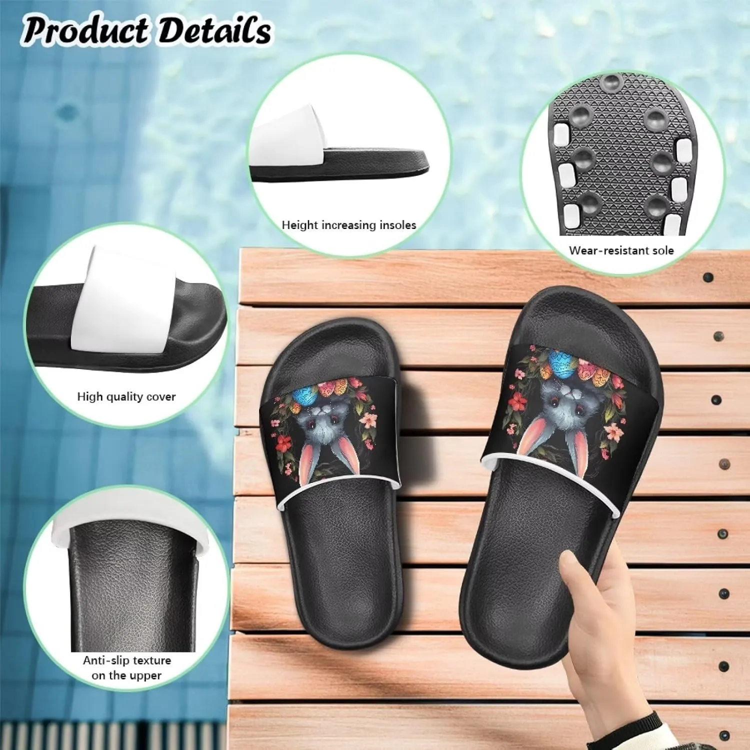 Easter Theme Boys Girls Slides Cute Pattern Kids Shower Shoes Non-Slip