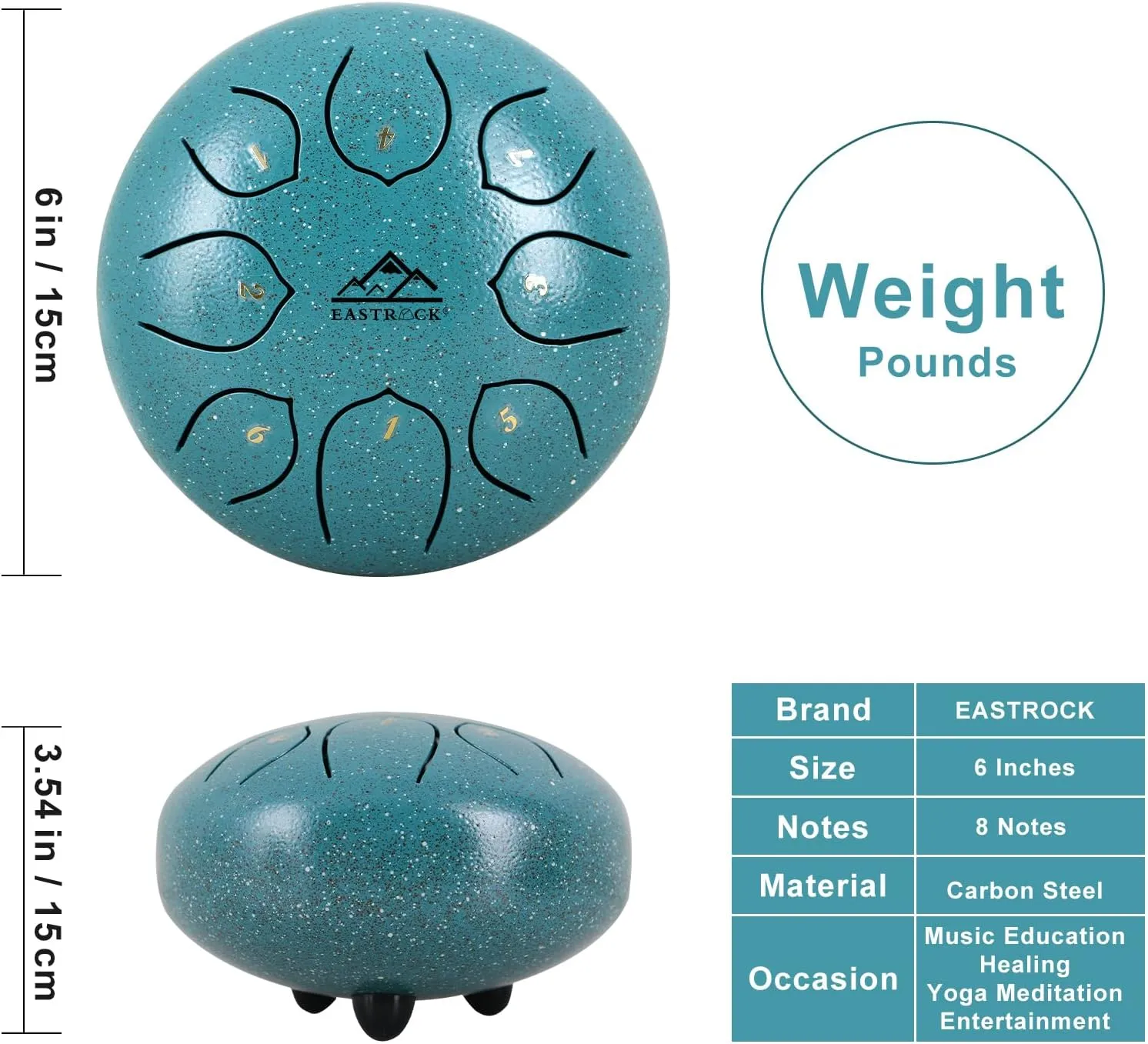 EASTROCK Steel Tongue Drum 6 Inch 8 Notes Percussion Instrument Handpan Drum C Key for Meditation Entertainment Concert Yoga with Travel Bag,Mallets,and Music Book (Spotted Green)