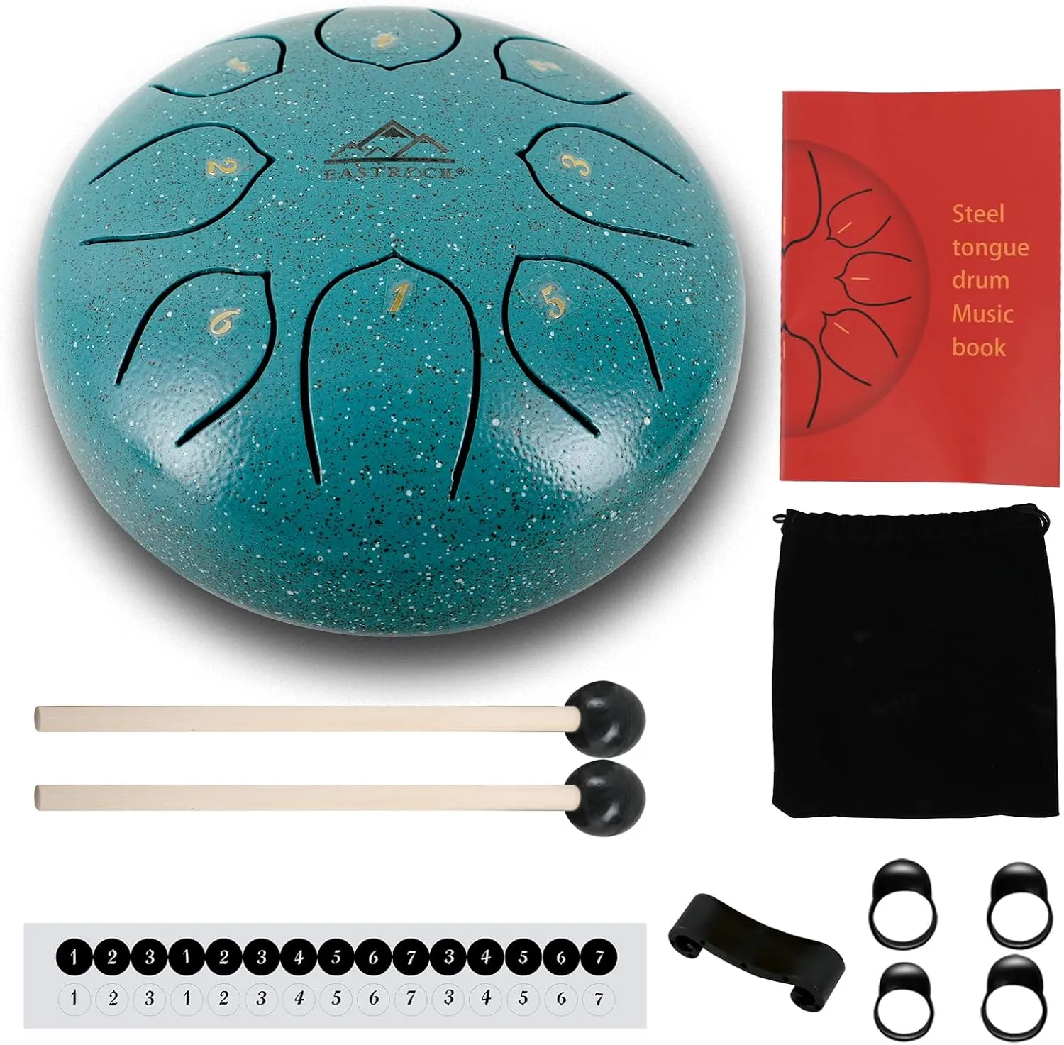 EASTROCK Steel Tongue Drum 6 Inch 8 Notes Percussion Instrument Handpan Drum C Key for Meditation Entertainment Concert Yoga with Travel Bag,Mallets,and Music Book (Spotted Green)