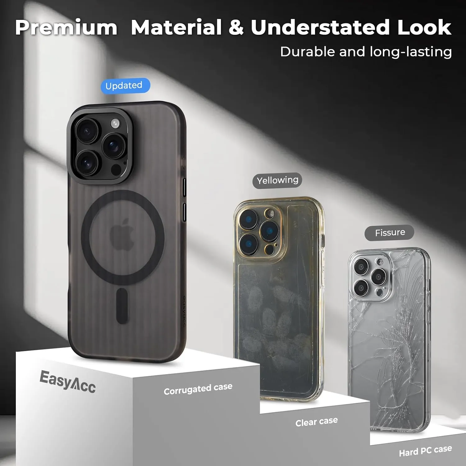 EasyAcc for iPhone 16 Pro Case, [Compatible with Magsafe], Translucent Magnetic Phone Case, Protective Slim Case, Not Yellowing Shockproof Anti-Scratch Phone Cover - Black