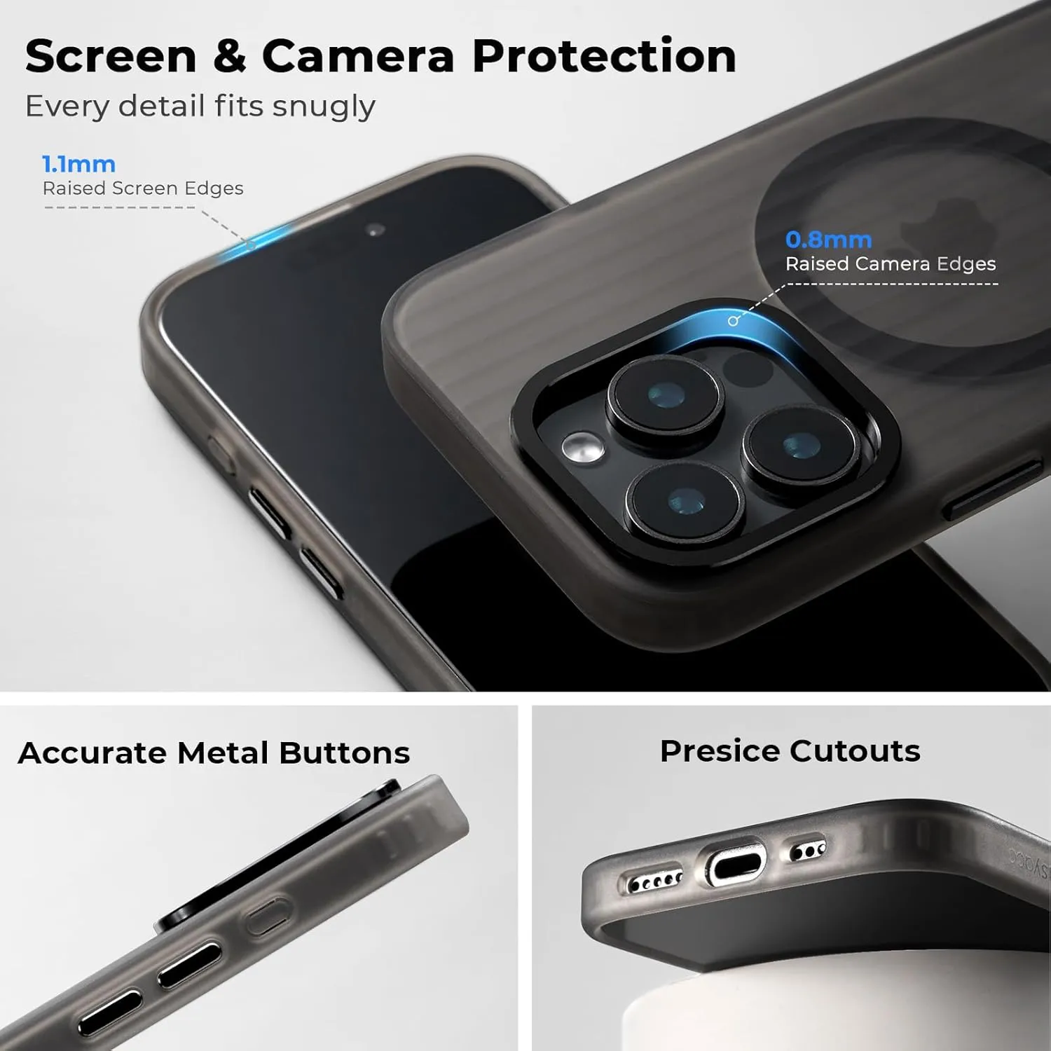 EasyAcc for iPhone 16 Pro Case, [Compatible with Magsafe], Translucent Magnetic Phone Case, Protective Slim Case, Not Yellowing Shockproof Anti-Scratch Phone Cover - Black