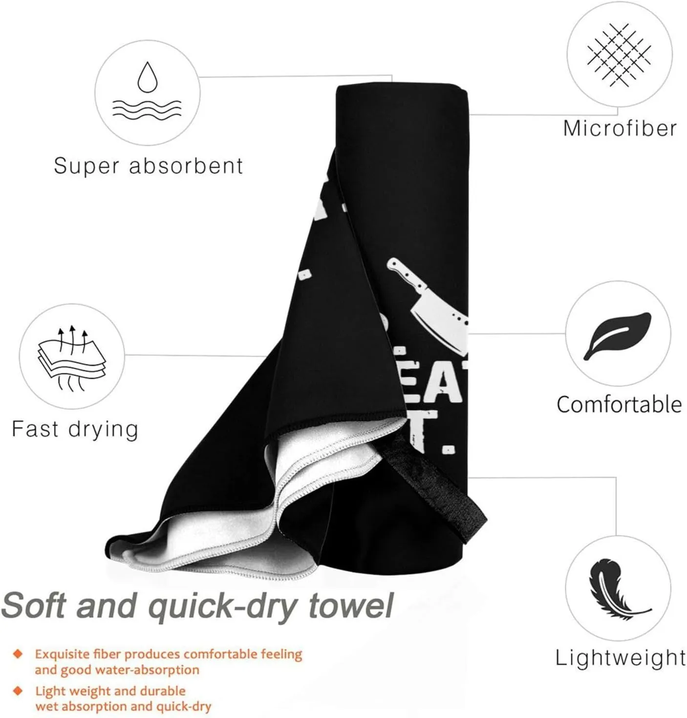 Eat Sleep Cut Meat Repeat Beach Towel with Travel Bag 27.5"x55" Quick Dry Sand Free Lightweight Large Oversized Towels Light Vacation Essentials