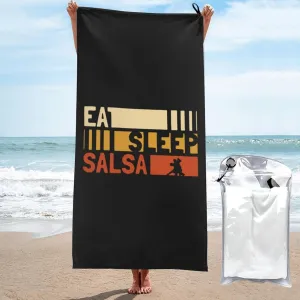 Eat Sleep Salsa Repeat Beach Towel with Travel Bag 27.5"x55" Quick Dry Sand Free Lightweight Large Oversized Towels Light Vacation Essentials