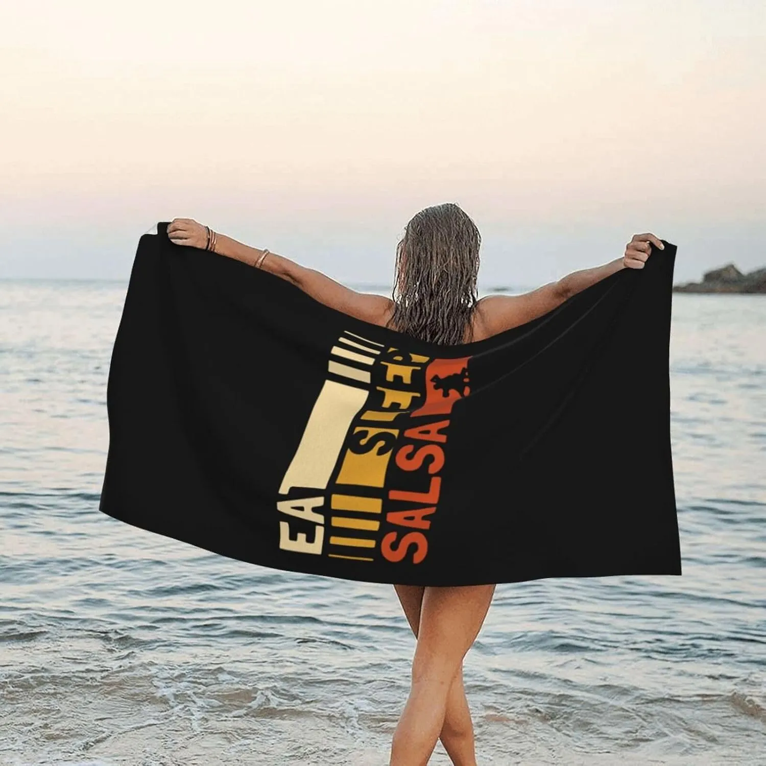 Eat Sleep Salsa Repeat Beach Towel with Travel Bag 27.5"x55" Quick Dry Sand Free Lightweight Large Oversized Towels Light Vacation Essentials