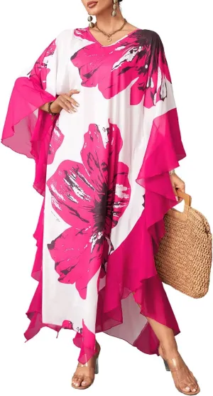 Eddoyee Chiffon Loose Kaftan Dresses for Women Beach Caftan Swimsuit Cover Up