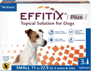 EFFITIX Plus Topical Solution for Dogs - Waterproof Flea and Tick Treatment for Small Dogs (11-22.9lbs) 3 Doses by Virbac