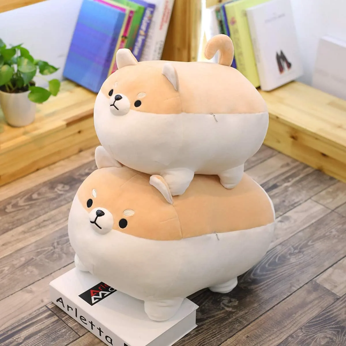 EHOTONG Shiba Inu Dog Plush Pillow, Corgi Stuffed Animal Plush Toy Hug Pillow Gifts for Girl Boy (Brown, 19.6in)