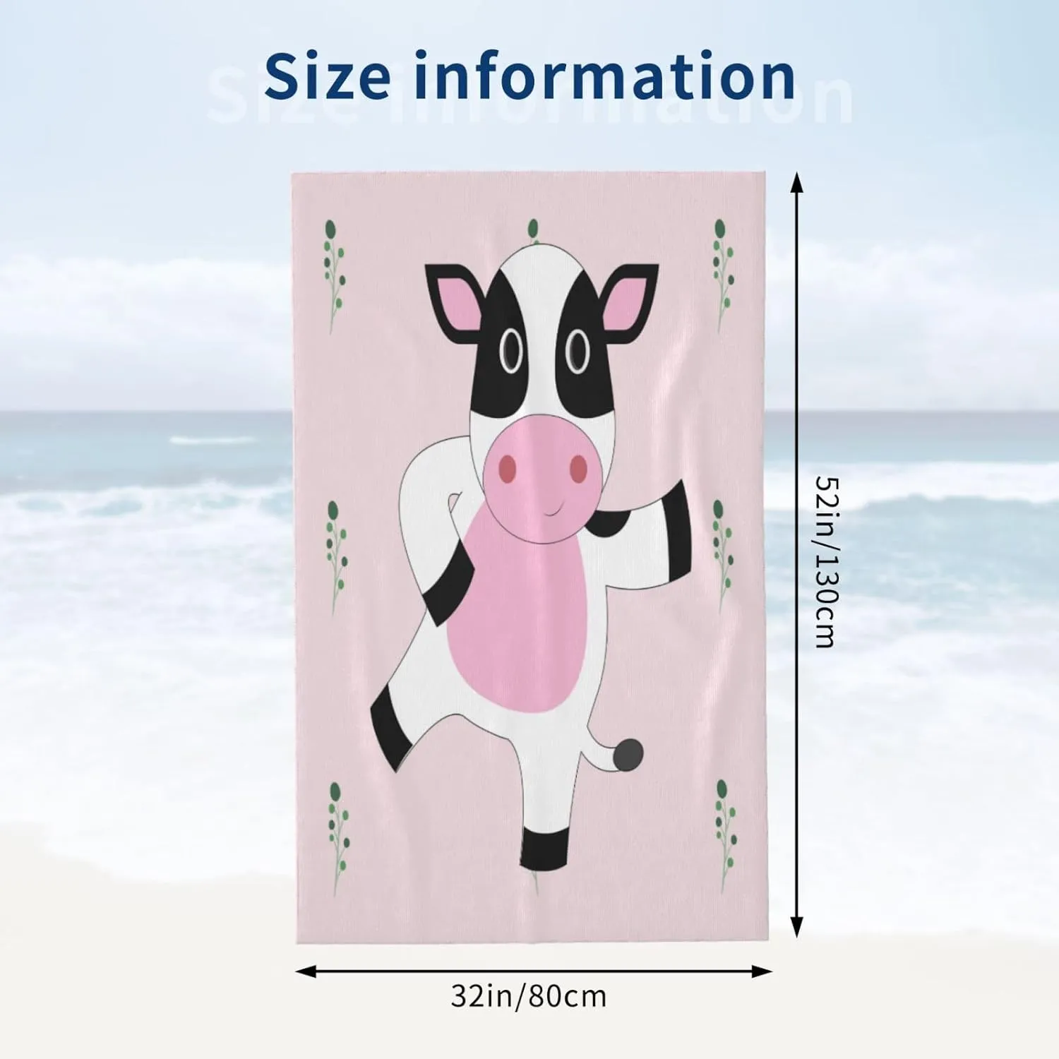 EkcoS Cartoon Calf Microfiber Absorbent Bath Towel,Soft and Absorbent, Towels for Bathroom, Gym, Hotel, and Spa (32x52inches)
