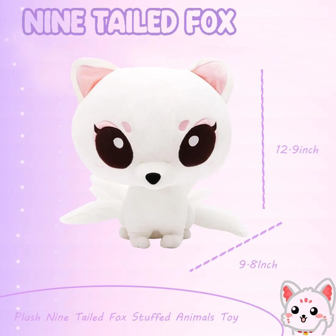 ELAINREN Cartoon Nine-Tailed Fox Plush Toy Ultra-Soft White Fox Stuffed Animals Kawaii Kyuubi Kitsune Plushie Dolls Gifts/9.8''x12.9''
