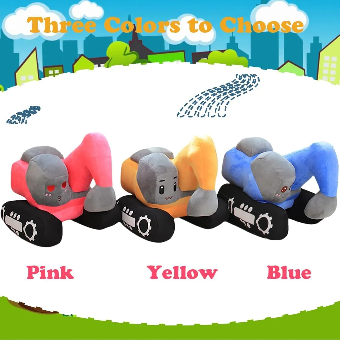 ELAINREN Simulation Yellow Excavator Plush Toy Cool Digger Stuffed Gifts for Boys Cartoon Construction Truck Plushie Car Gifts/26x23cm
