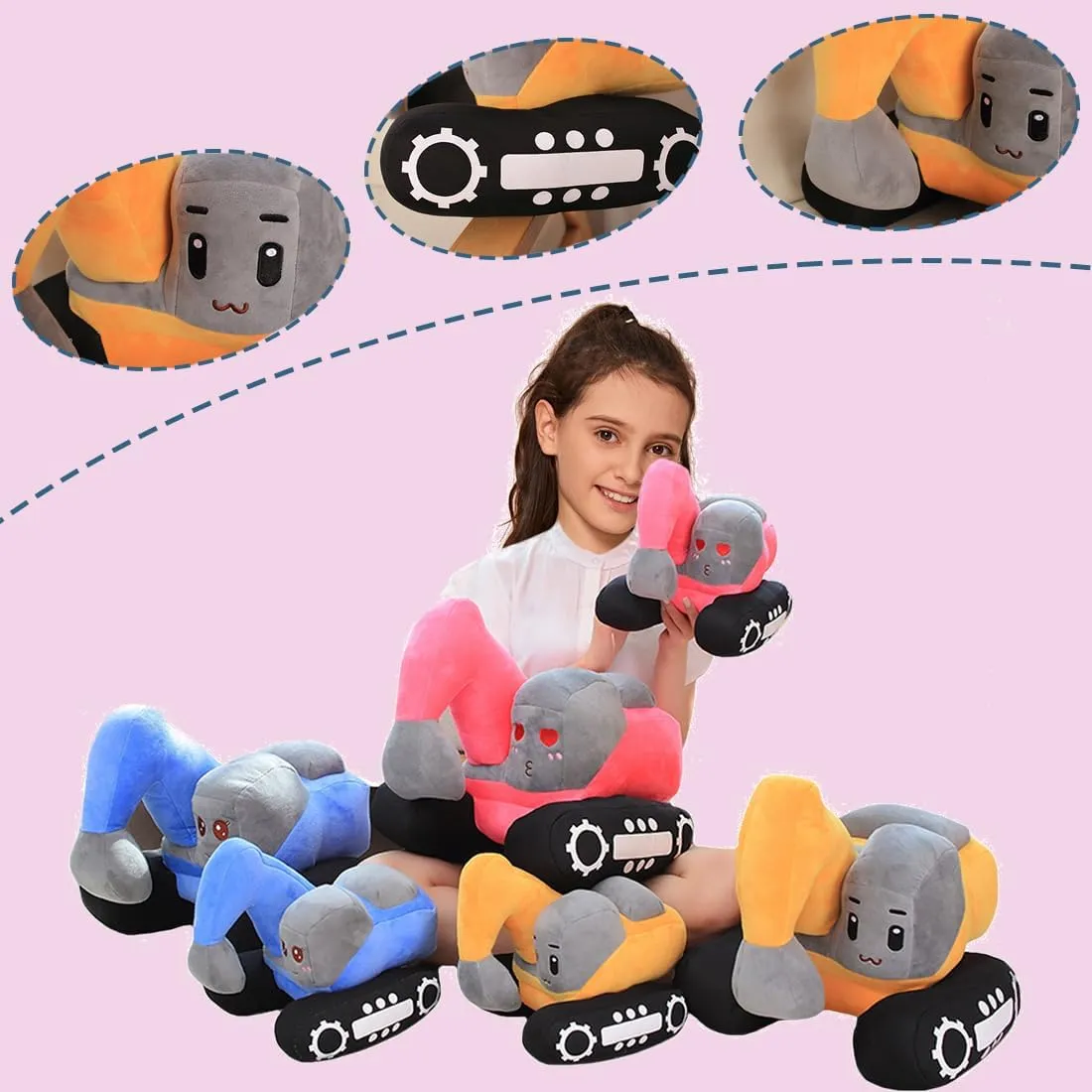 ELAINREN Simulation Yellow Excavator Plush Toy Cool Digger Stuffed Gifts for Boys Cartoon Construction Truck Plushie Car Gifts/26x23cm