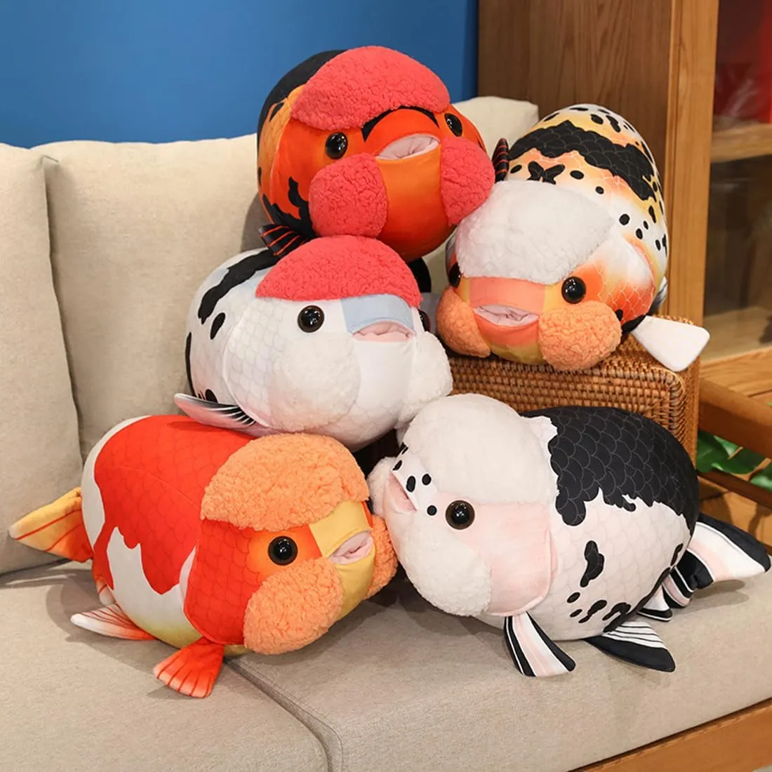 ELAINREN Ultra-Soft Goldfish Stuffed Pillow Chubby Bubble Fish Plush Toy Lifelike 3D Ranchu Carp Plushies Cushion Decor Gifts/19.6''