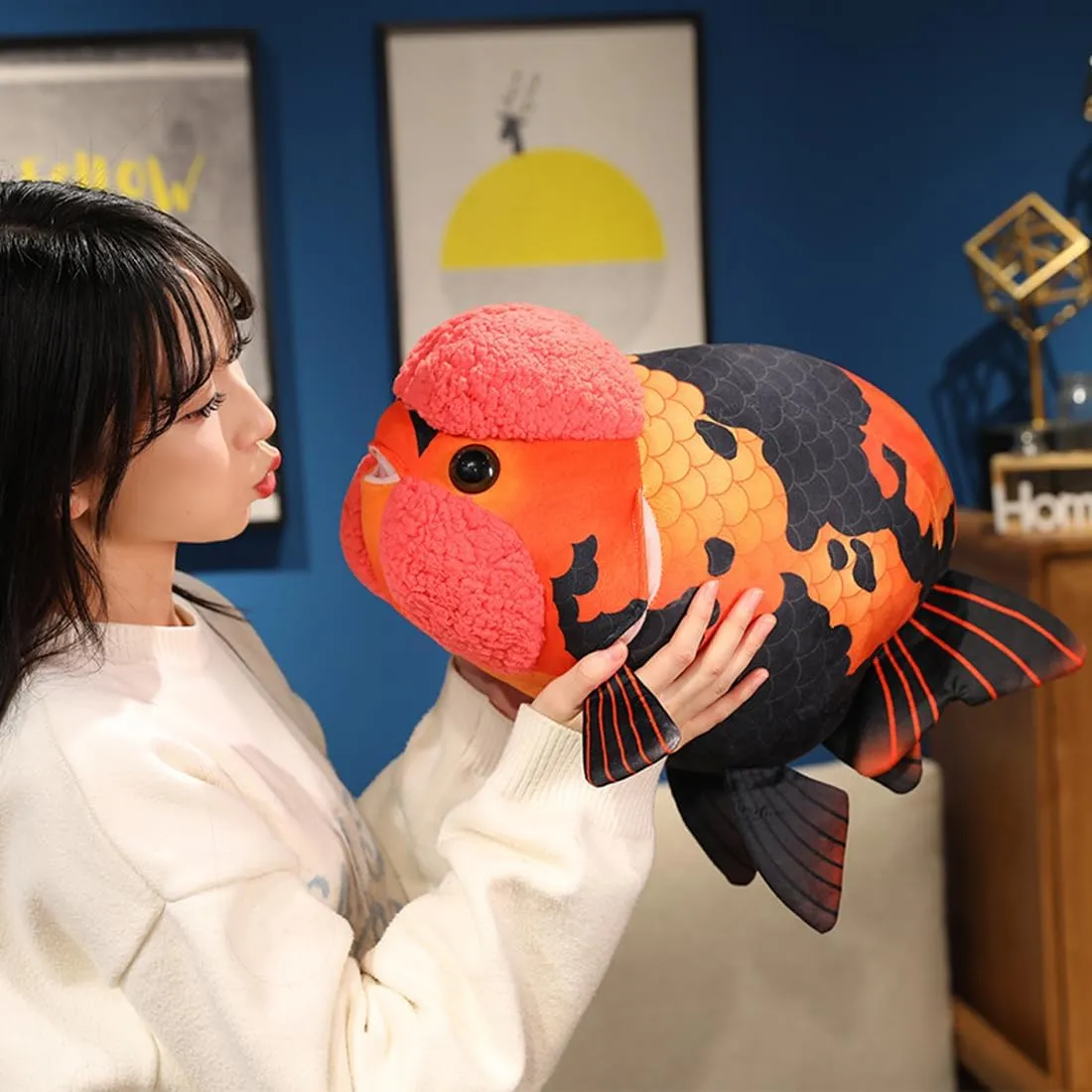 ELAINREN Ultra-Soft Goldfish Stuffed Pillow Chubby Bubble Fish Plush Toy Lifelike 3D Ranchu Carp Plushies Cushion Decor Gifts/19.6''