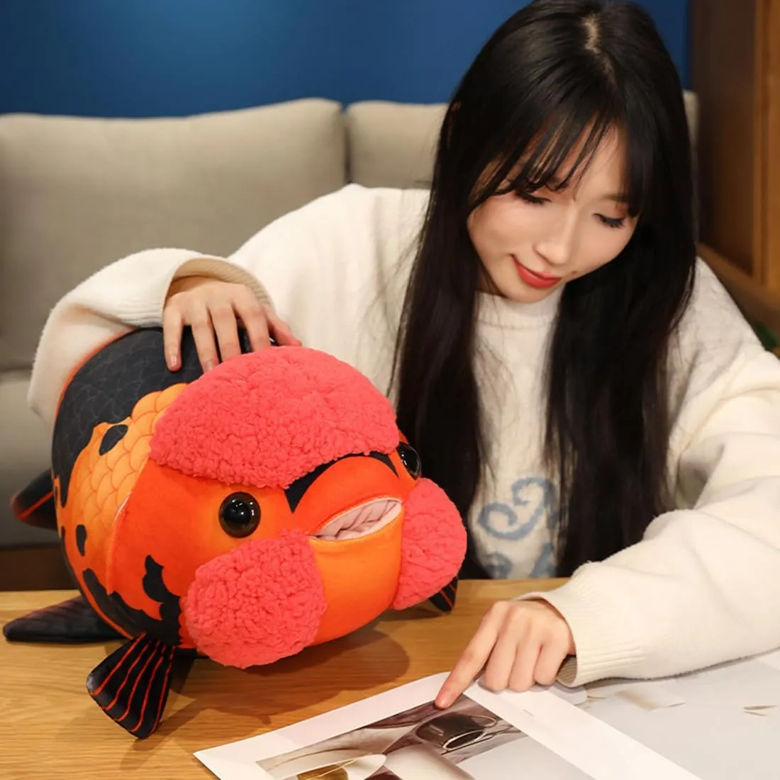 ELAINREN Ultra-Soft Goldfish Stuffed Pillow Chubby Bubble Fish Plush Toy Lifelike 3D Ranchu Carp Plushies Cushion Decor Gifts/19.6''
