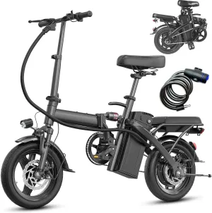 Electric Bike for Adults Teens, Folding E-Bike,Commuter City Foldable ebike with 560W Motor and 48V 10Ah Battery, 24MPH Speed Assist, Dual Disc Brakes,14" Compact Electric bicycle with Basket (Black)