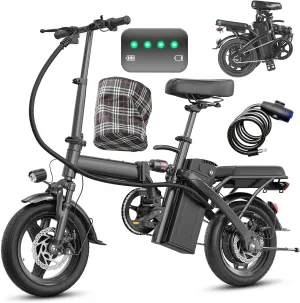 Electric Bike for Adults Teens, Folding E-Bike,Commuter City Foldable ebike with 560W Motor and 48V 10Ah Battery, 24MPH Speed Assist, Dual Disc Brakes,14" Compact Electric bicycle with Basket (Black)