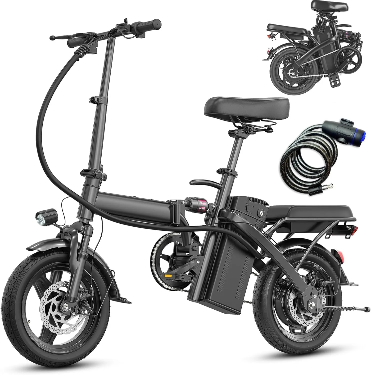 Electric Bike for Adults Teens, Folding E-Bike,Commuter City Foldable ebike with 560W Motor and 48V 10Ah Battery, 24MPH Speed Assist, Dual Disc Brakes,14" Compact Electric bicycle with Basket (Black)