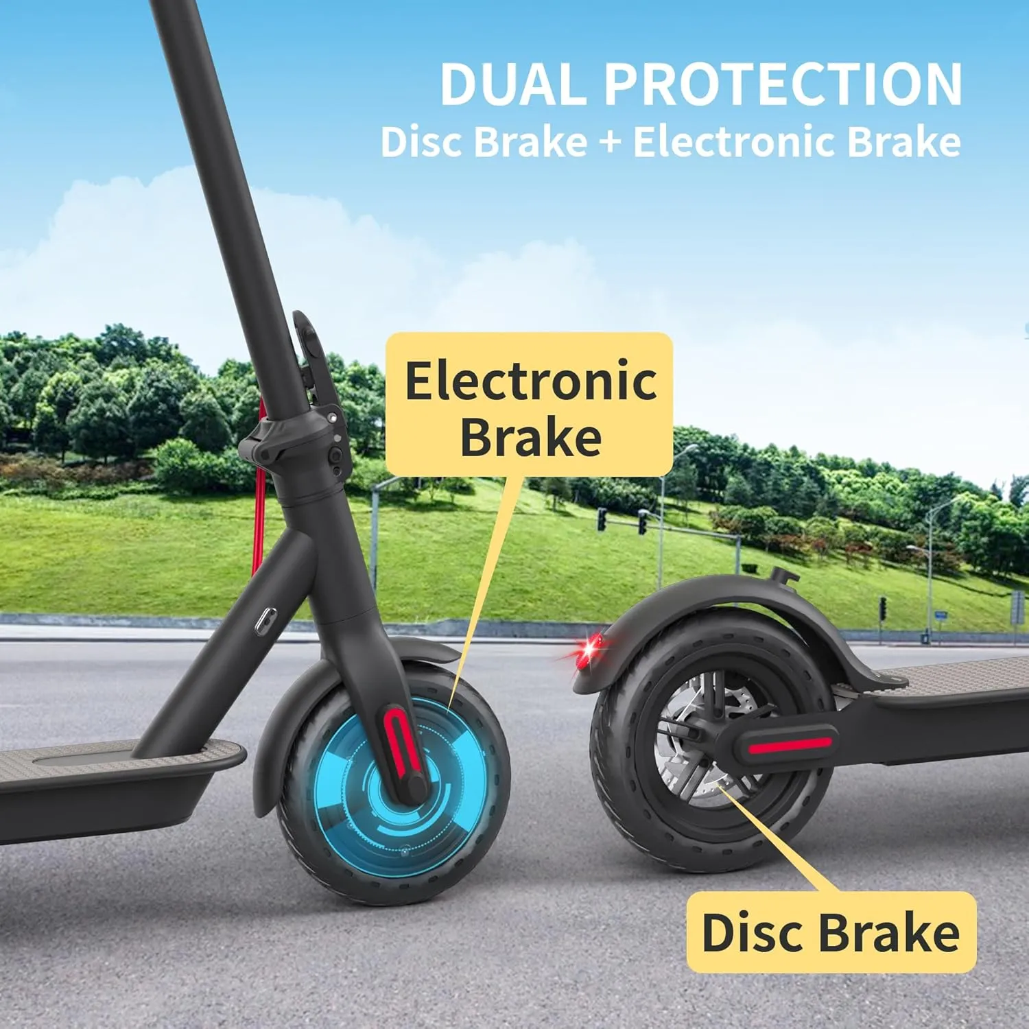 Electric Scooter for Adults, 350W/Max 500W Motor, 19Mph, 8.5" Solid Tires Fast E Scooter, Max 21 Miles Long Range Foldable Sport Scooters for Commuting with Dual Braking System