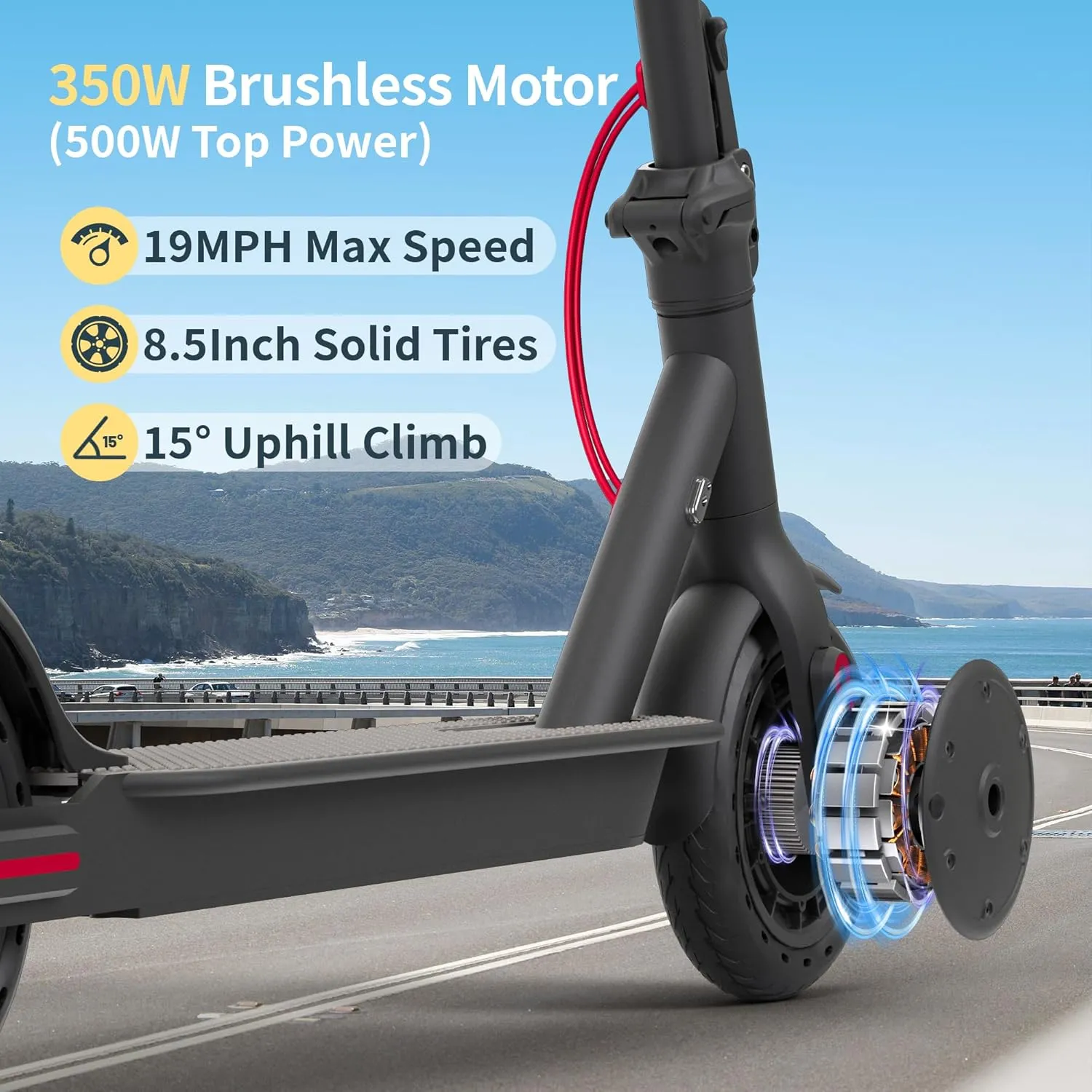 Electric Scooter for Adults, 350W/Max 500W Motor, 19Mph, 8.5" Solid Tires Fast E Scooter, Max 21 Miles Long Range Foldable Sport Scooters for Commuting with Dual Braking System