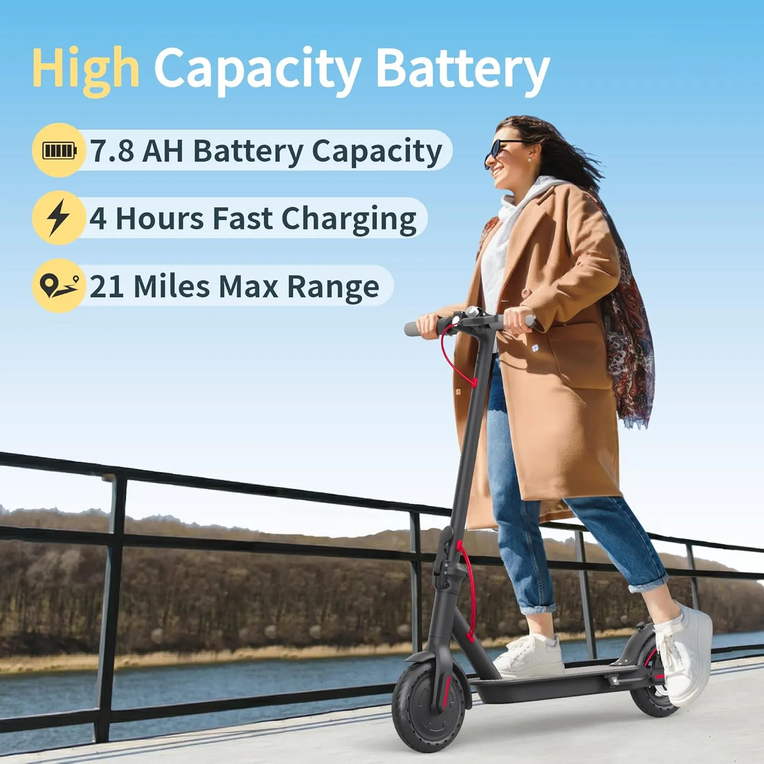 Electric Scooter for Adults, 350W/Max 500W Motor, 19Mph, 8.5" Solid Tires Fast E Scooter, Max 21 Miles Long Range Foldable Sport Scooters for Commuting with Dual Braking System