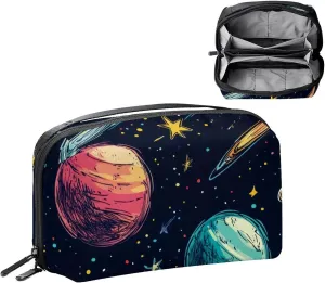 Electronics Organizer, Colorful Space with Planets Stars Pattern Small Travel Cable Organizer Carrying Bag, Compact Tech Case Bag for Electronic Accessories, Cords, Charger, USB, Hard Drives
