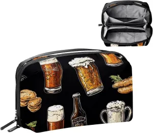 Electronics Organizer, Glasses and Bottles with Snacks Black Background Small Travel Cable Organizer Carrying Bag, Compact Tech Case Bag for Electronic Accessories, Cords, Charger, USB, Hard Drives