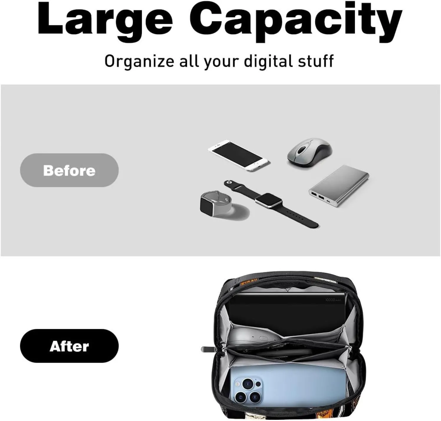 Electronics Organizer, Glasses and Bottles with Snacks Black Background Small Travel Cable Organizer Carrying Bag, Compact Tech Case Bag for Electronic Accessories, Cords, Charger, USB, Hard Drives