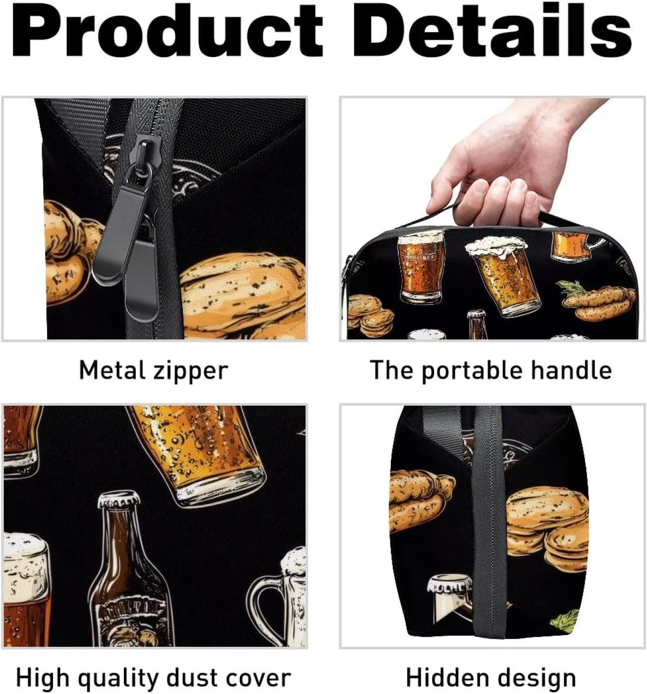 Electronics Organizer, Glasses and Bottles with Snacks Black Background Small Travel Cable Organizer Carrying Bag, Compact Tech Case Bag for Electronic Accessories, Cords, Charger, USB, Hard Drives