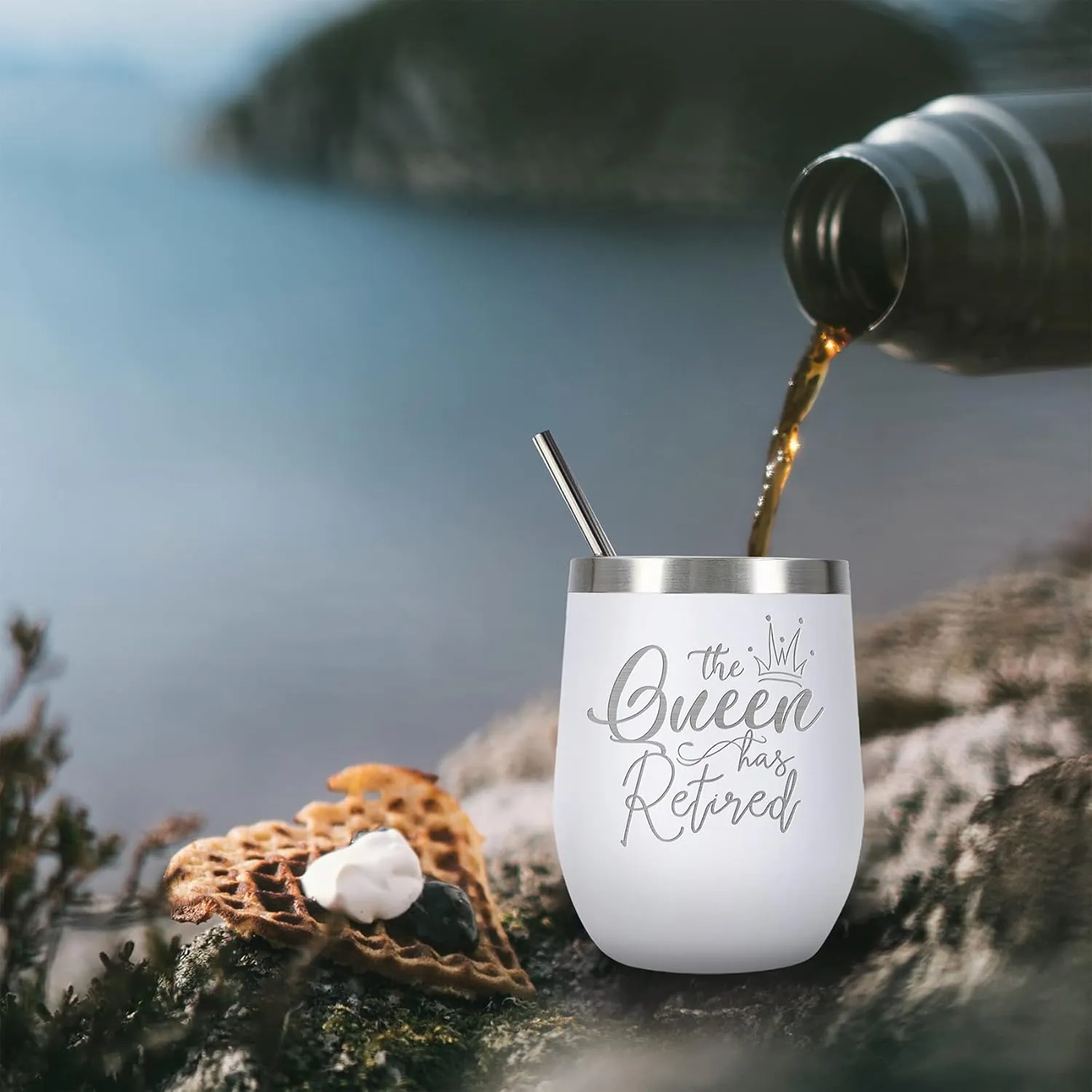 ELEGANTPARK Retirement Wine Tumbler Retirement Gifts for Women 2025 The Queen Has Retired Gifts for Coworkers Friends Lady Boss Mom Teacher Tumbler with Lid and Straw 12 OZ White