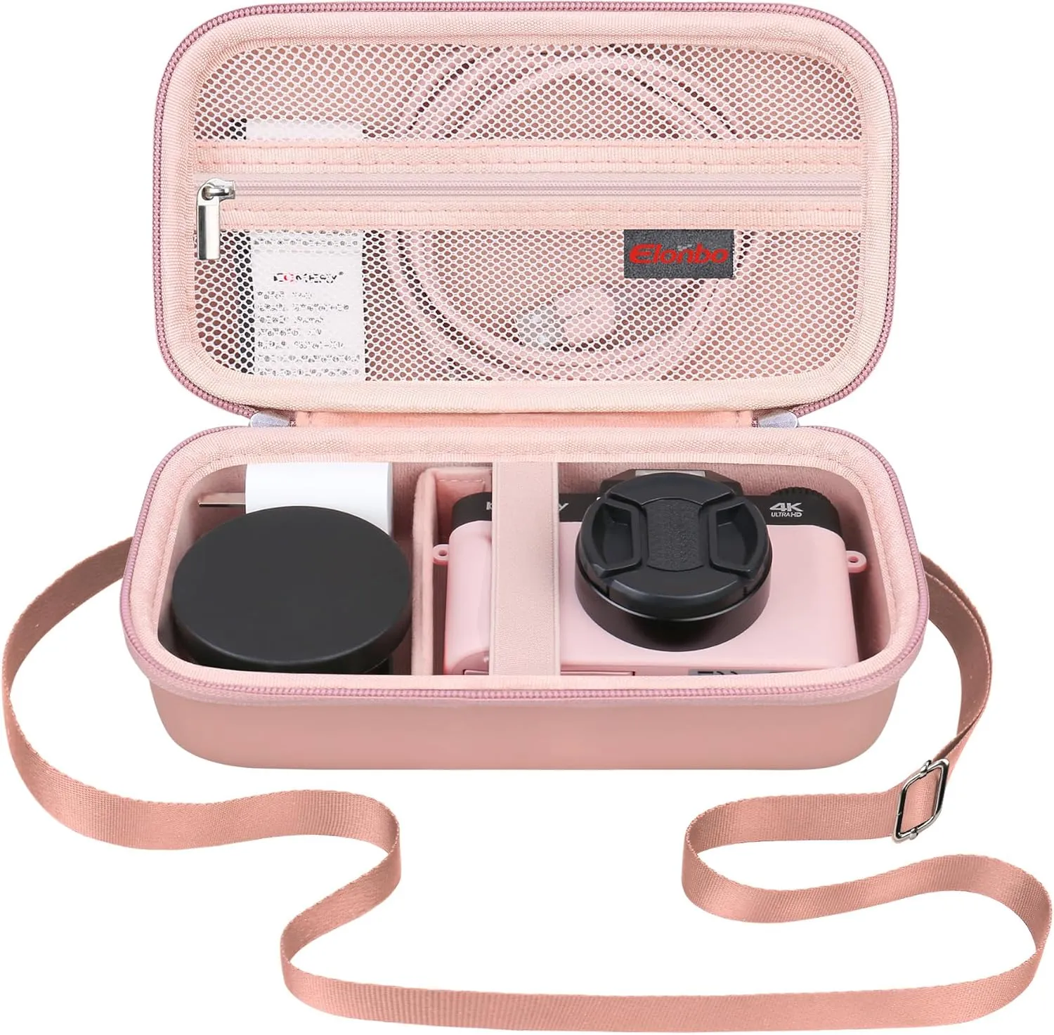Elonbo 4K Digital Camera Carrying Case for Femivo/VETEK/IWEUKJLO/VJIANGER/WIKICO/Saneen/OIEXI 4K 48MP Vlogging Camera, Travel Compact Camera Storage Cover Bag Organizer Holder, Rose Gold