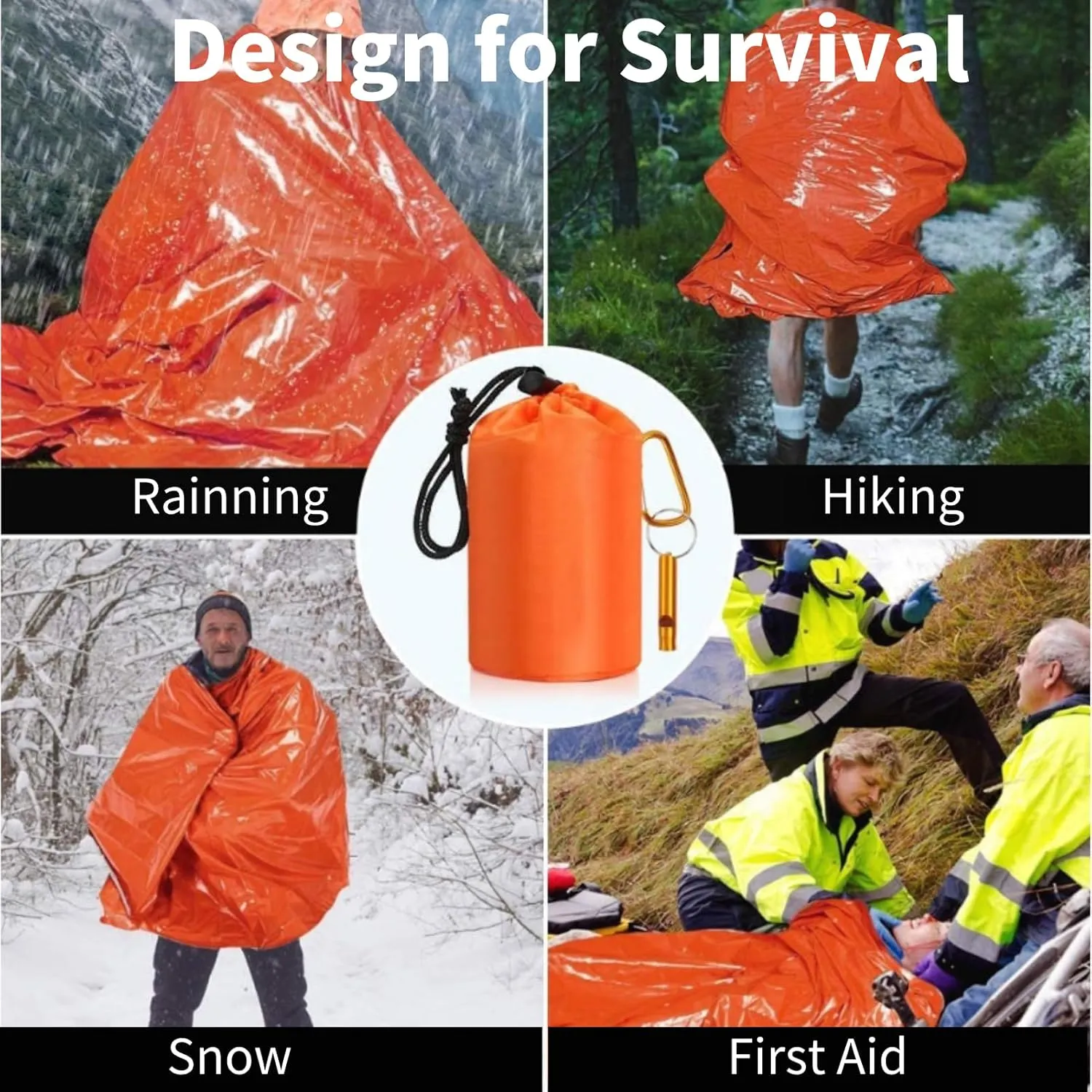Emergency Sleeping Bag with Whistle, Portable Emergency Survival Bag 84" x 36", Lightweight Pocket Size Emergency Sleeping Bag, Waterproof Thermal Bivy Sack for Camping, Hiking