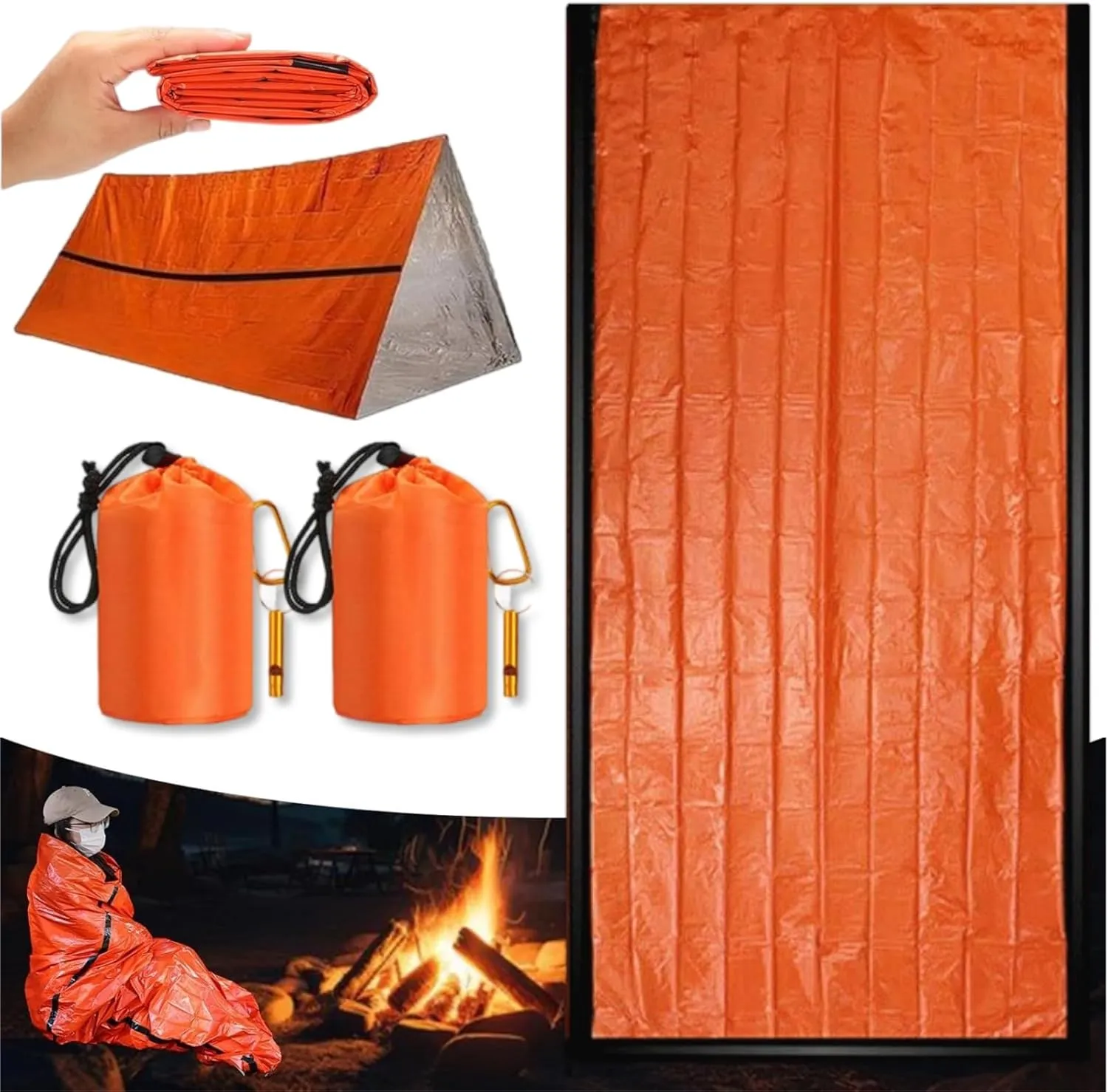 Emergency Sleeping Bag with Whistle, Portable Emergency Survival Bag 84" x 36", Lightweight Pocket Size Emergency Sleeping Bag, Waterproof Thermal Bivy Sack for Camping, Hiking