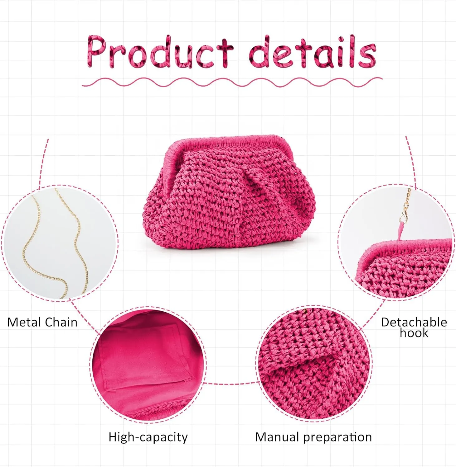 Emprier Straw Clutch Purse for Women Cloud Dumpling Pouch Straw Crossbody Shoulder Handbag Summer Beach Woven Bag
