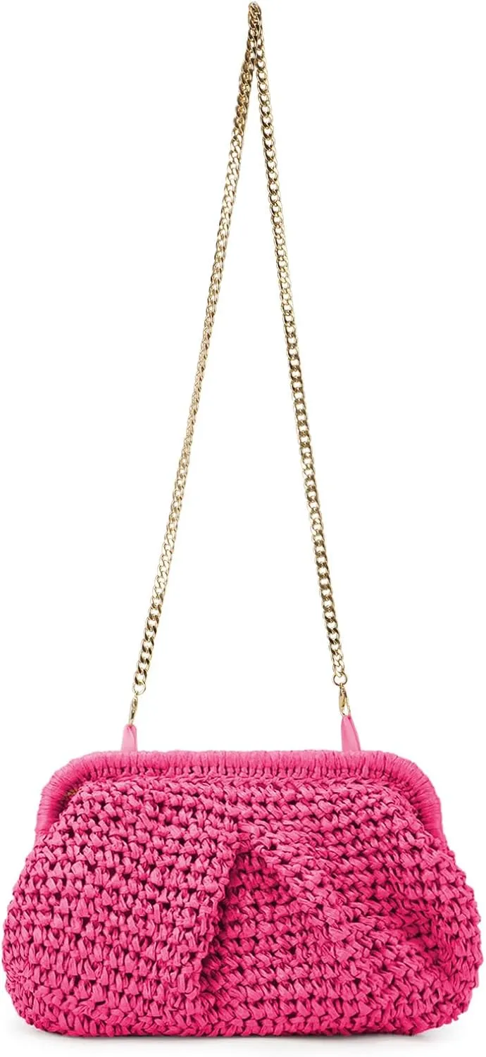 Emprier Straw Clutch Purse for Women Cloud Dumpling Pouch Straw Crossbody Shoulder Handbag Summer Beach Woven Bag