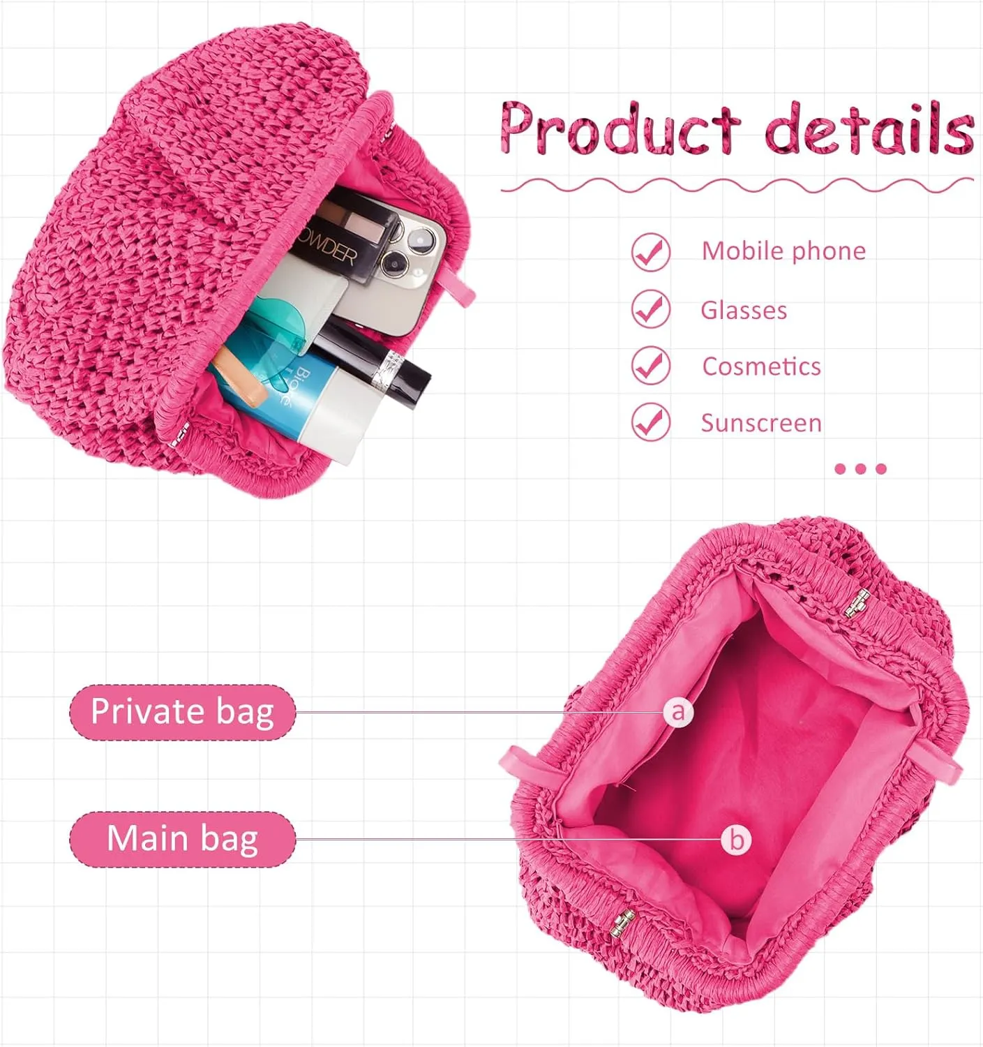 Emprier Straw Clutch Purse for Women Cloud Dumpling Pouch Straw Crossbody Shoulder Handbag Summer Beach Woven Bag