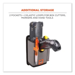 ergodyne® Squids 5543 Handheld Barcode Scanner Mount Holder with Fastener Straps, 2 Compartments, 3.5 x 1.5 x 6.3, Gray