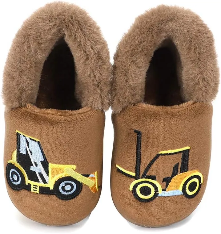 ESTAMICO Girls Cute Cartoon Slippers with Memory Foam Kids Plush Warm Winter House Shoes