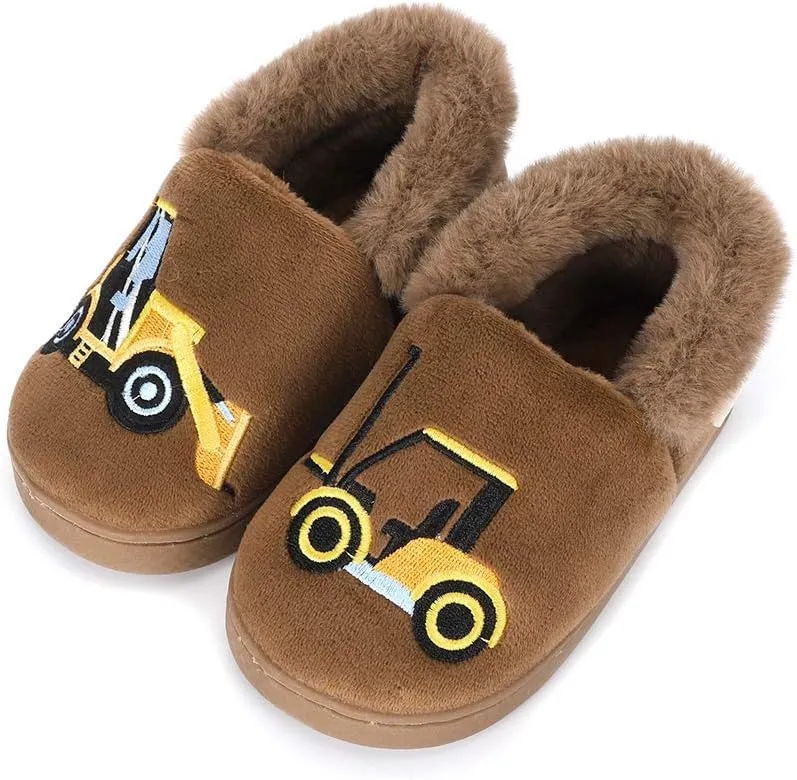 ESTAMICO Girls Cute Cartoon Slippers with Memory Foam Kids Plush Warm Winter House Shoes