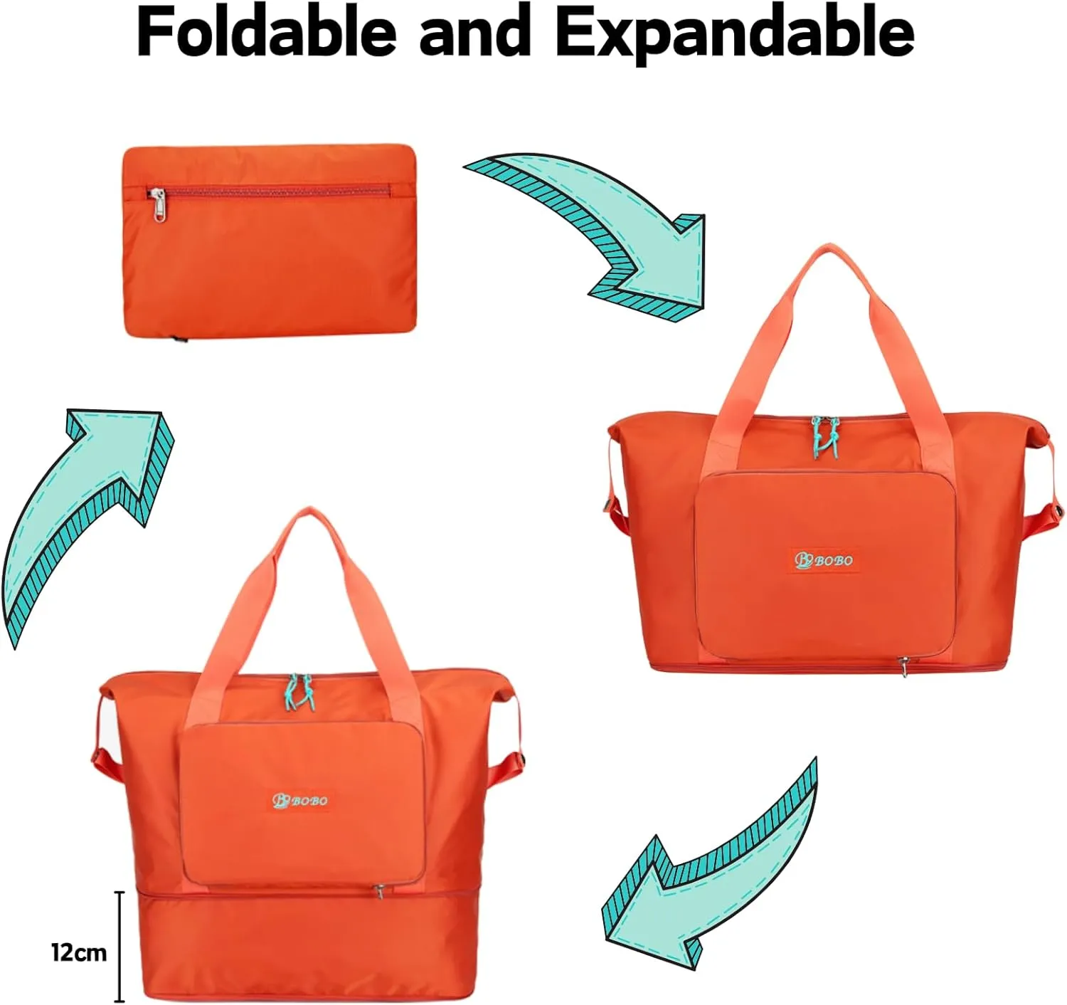 Expandable Travel Duffle Bag for Women Men, Lightweight Foldable Travel Tote Bags Gym Bag, Large Waterproof Carry On Weekender Overnight Bag with Wet Pocket for Workout, Fitness, Shopping Peacock Blue