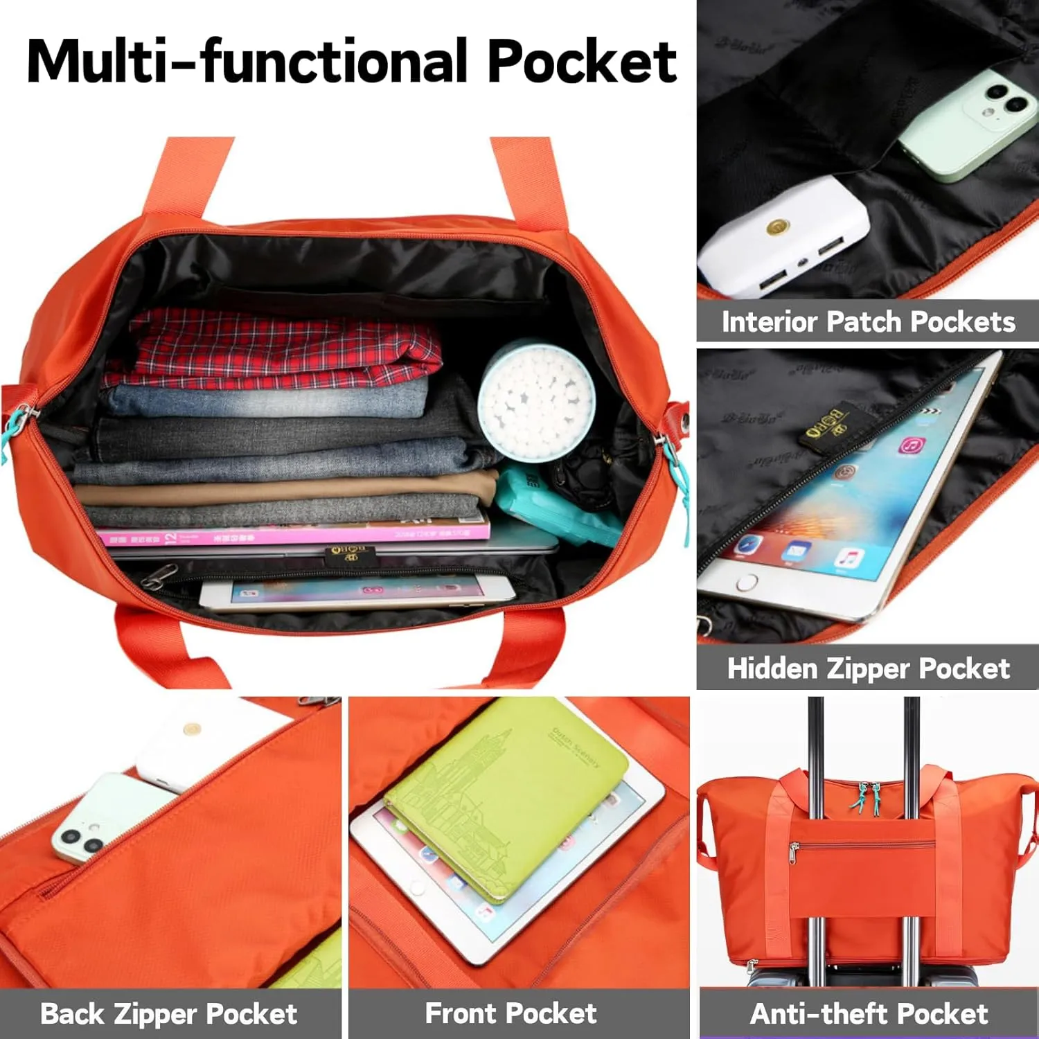 Expandable Travel Duffle Bag for Women Men, Lightweight Foldable Travel Tote Bags Gym Bag, Large Waterproof Carry On Weekender Overnight Bag with Wet Pocket for Workout, Fitness, Shopping Peacock Blue