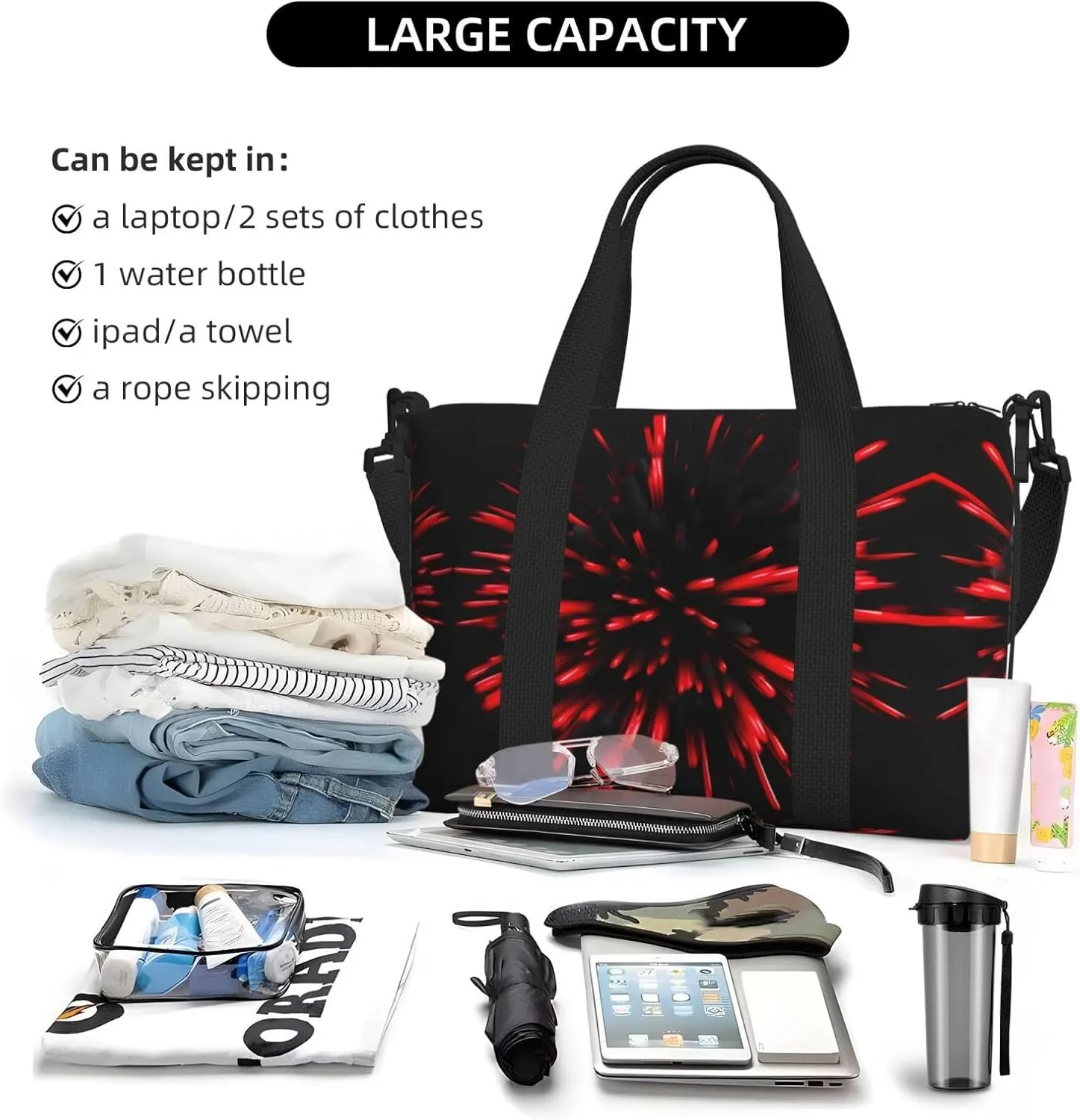 Explosion Burst Red And Black Small Duffel Bag Foldable Travel Bag Weekender Bag Overnight Gym Hospital Bags For Women&Men
