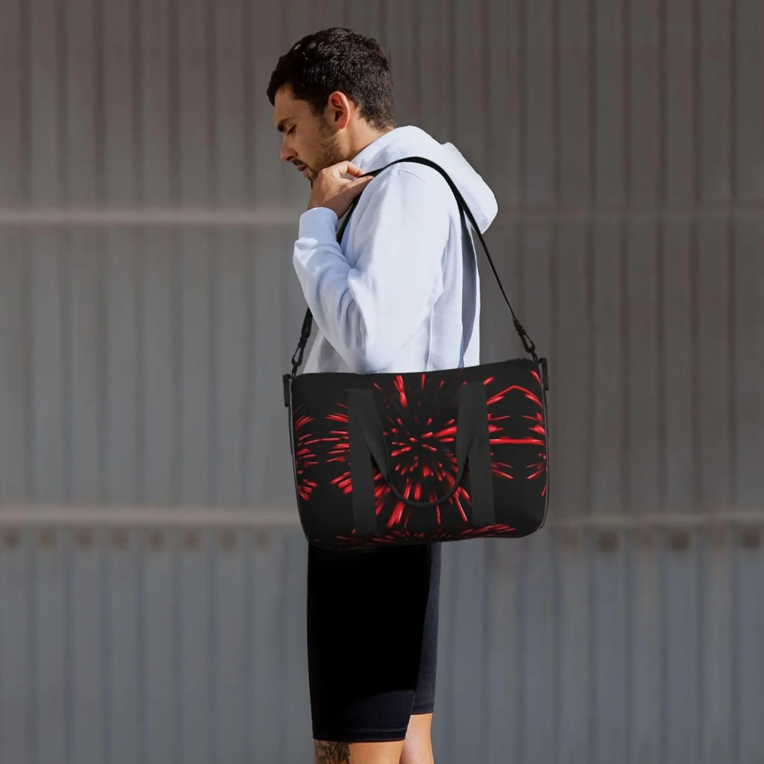 Explosion Burst Red And Black Small Duffel Bag Foldable Travel Bag Weekender Bag Overnight Gym Hospital Bags For Women&Men