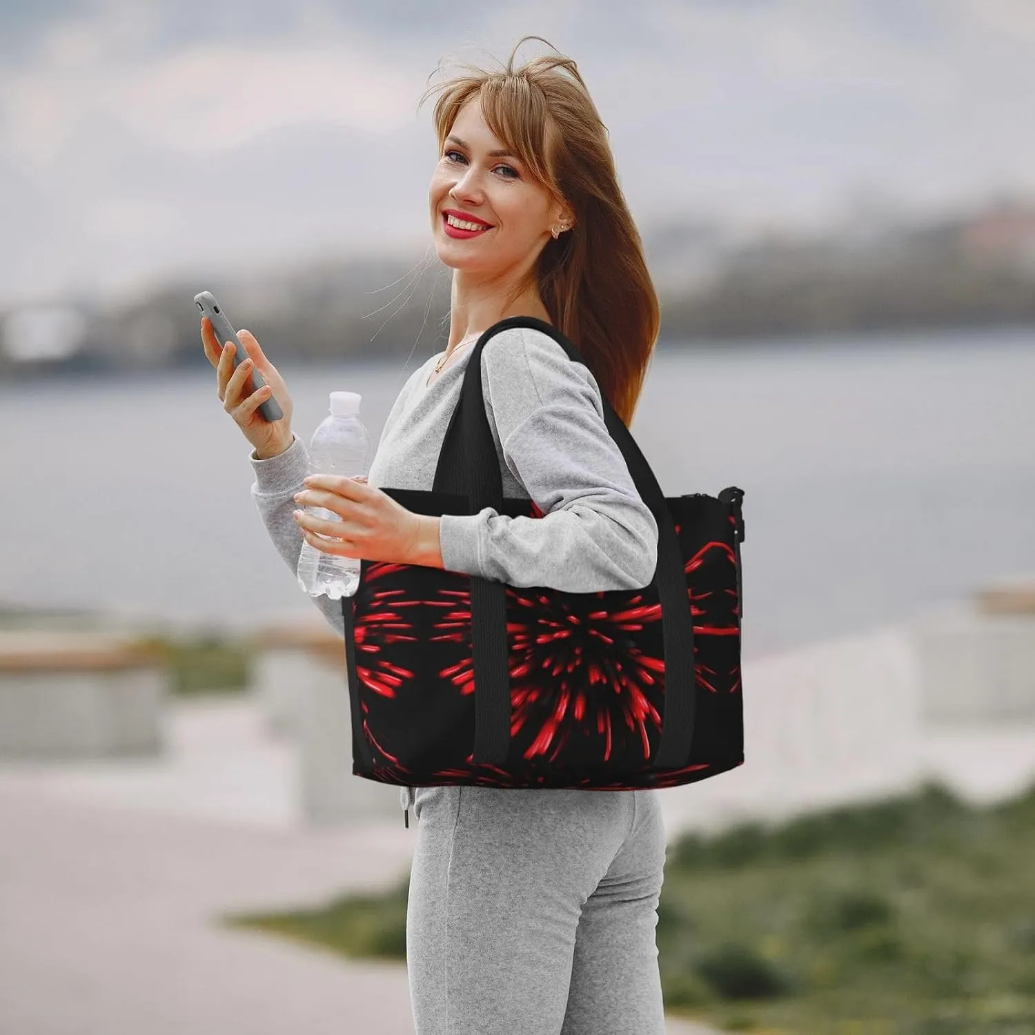 Explosion Burst Red And Black Small Duffel Bag Foldable Travel Bag Weekender Bag Overnight Gym Hospital Bags For Women&Men
