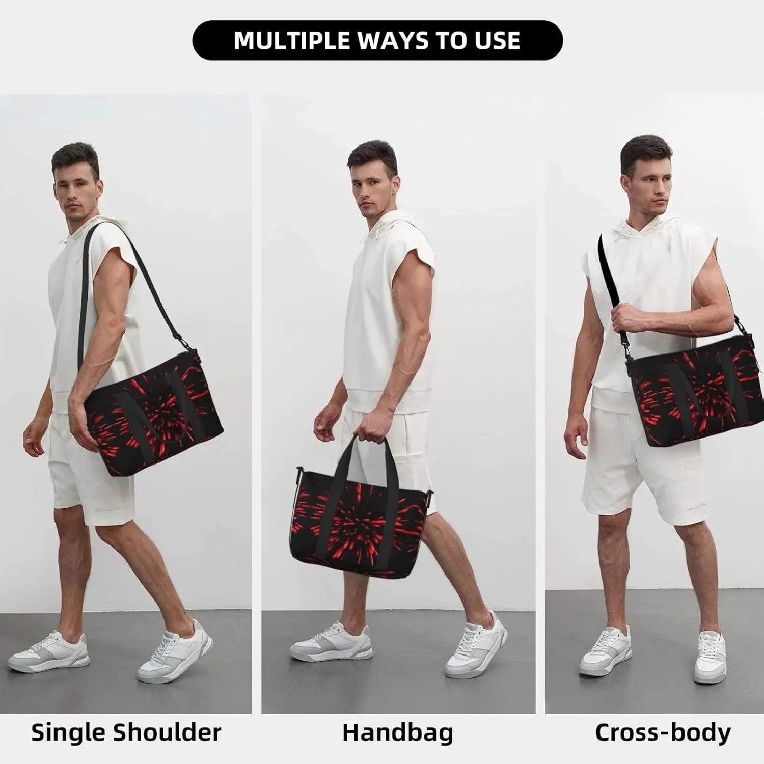 Explosion Burst Red And Black Small Duffel Bag Foldable Travel Bag Weekender Bag Overnight Gym Hospital Bags For Women&Men